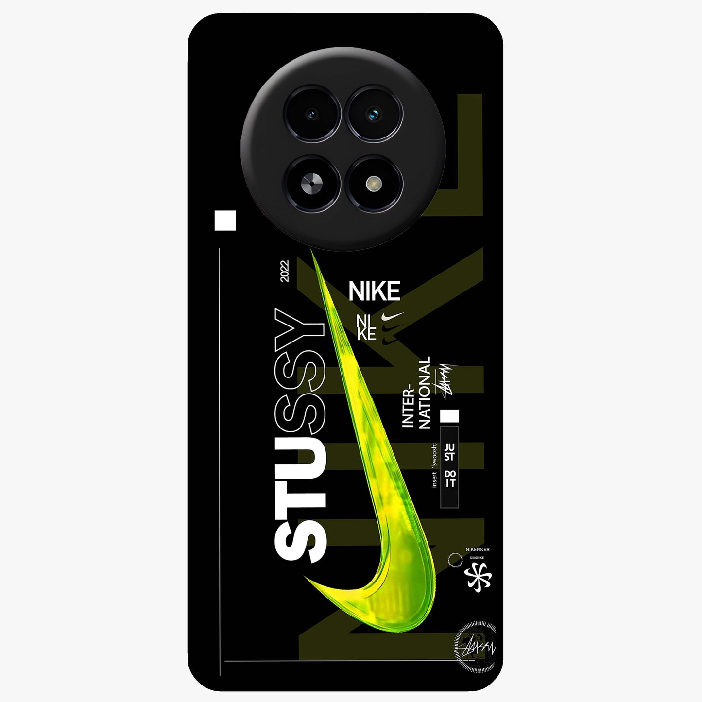 Neon Street Edition Glass Case showing flat back view with neon street style artwork and glossy glass finish.