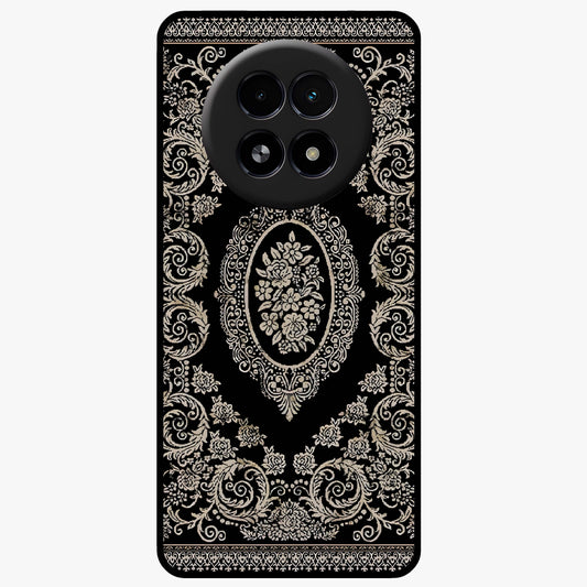 Noir Bloom Elegance Glass Case showing flat back view with elegant dark floral artwork and glossy glass finish.