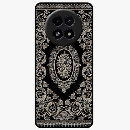 Noir Bloom Elegance Glass Case showing flat back view with elegant dark floral artwork and glossy glass finish.
