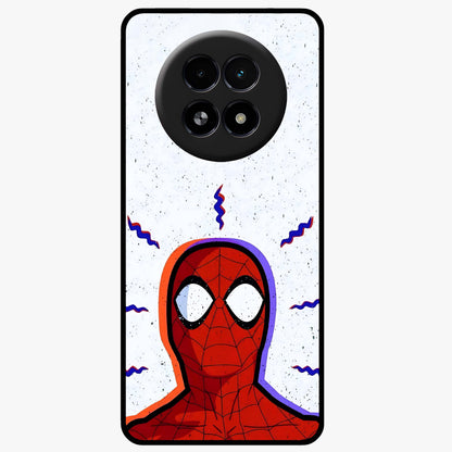 Omg Spiderman Glass Case showing flat back view with bold superhero inspired artwork and glossy glass finish.