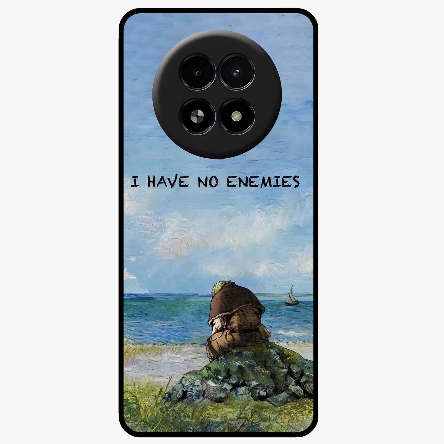 Peace Beyond War Glass Case showing flat back view with symbolic peace themed artwork and glossy glass finish.