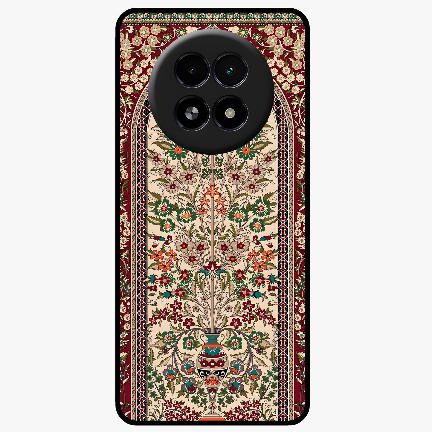 Persian Inspired Glass Case showing flat back view with ornate Persian style pattern artwork and glossy glass finish.