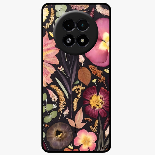 Petal Dream Tapestry Glass Case showing flat back view with intricate floral tapestry artwork and glossy glass finish.