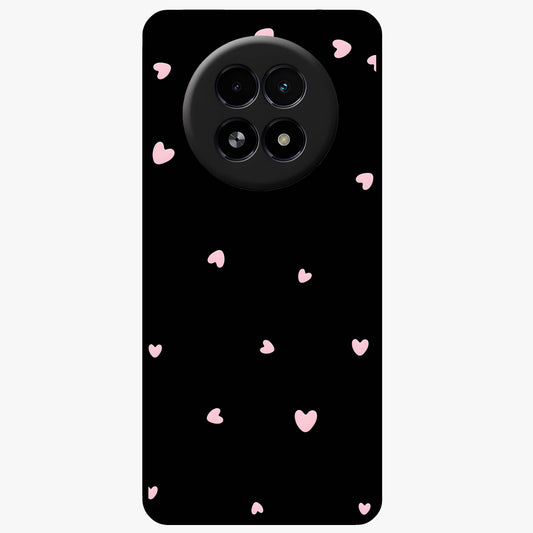 Pink Love Drops Glass Case showing flat back view with playful pink heart drops artwork and glossy glass finish.
