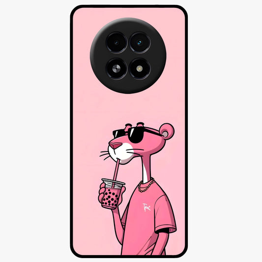 Pink Panther Glass Case showing flat back view with iconic pink panther artwork and glossy glass finish.