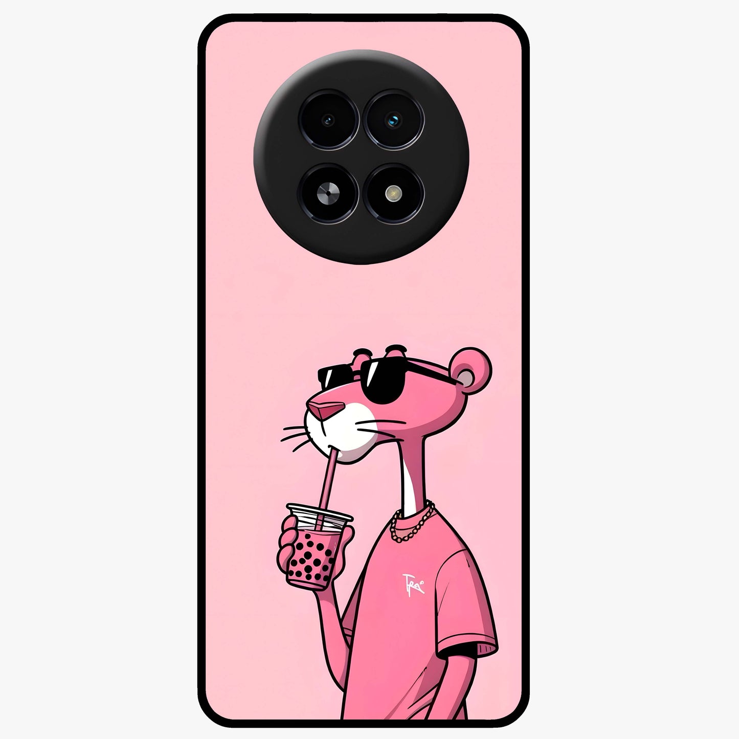 Pink Panther Glass Case showing flat back view with iconic pink panther artwork and glossy glass finish.