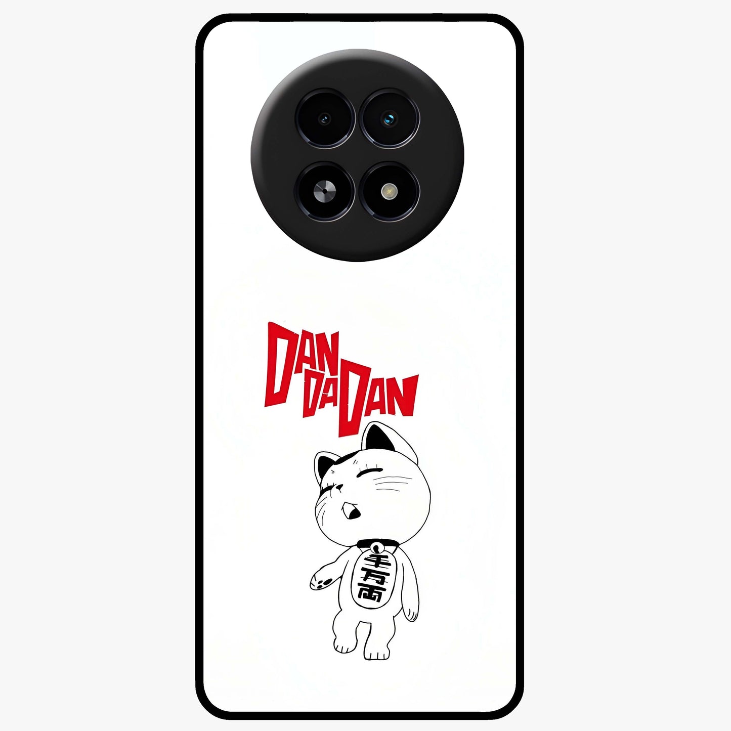 Playful Spirit Charm Glass Case showing flat back view with cheerful charm themed artwork and glossy glass finish.