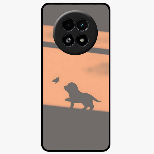 Puppy Shadow Art Glass Case showing flat back view with cute puppy shadow style artwork and glossy glass finish.