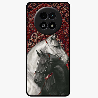 Regal Stallion Tapestry Glass Case showing flat back view with majestic horse tapestry artwork and glossy glass finish.