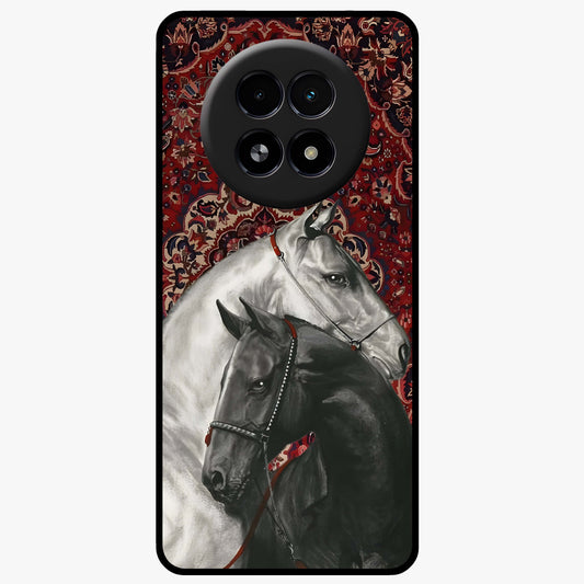 Regal Stallion Tapestry Glass Case showing flat back view with majestic horse tapestry artwork and glossy glass finish.