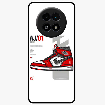 Retro Sneaker Blueprint Glass Case showing flat back view with sneaker blueprint style artwork and glossy glass finish.