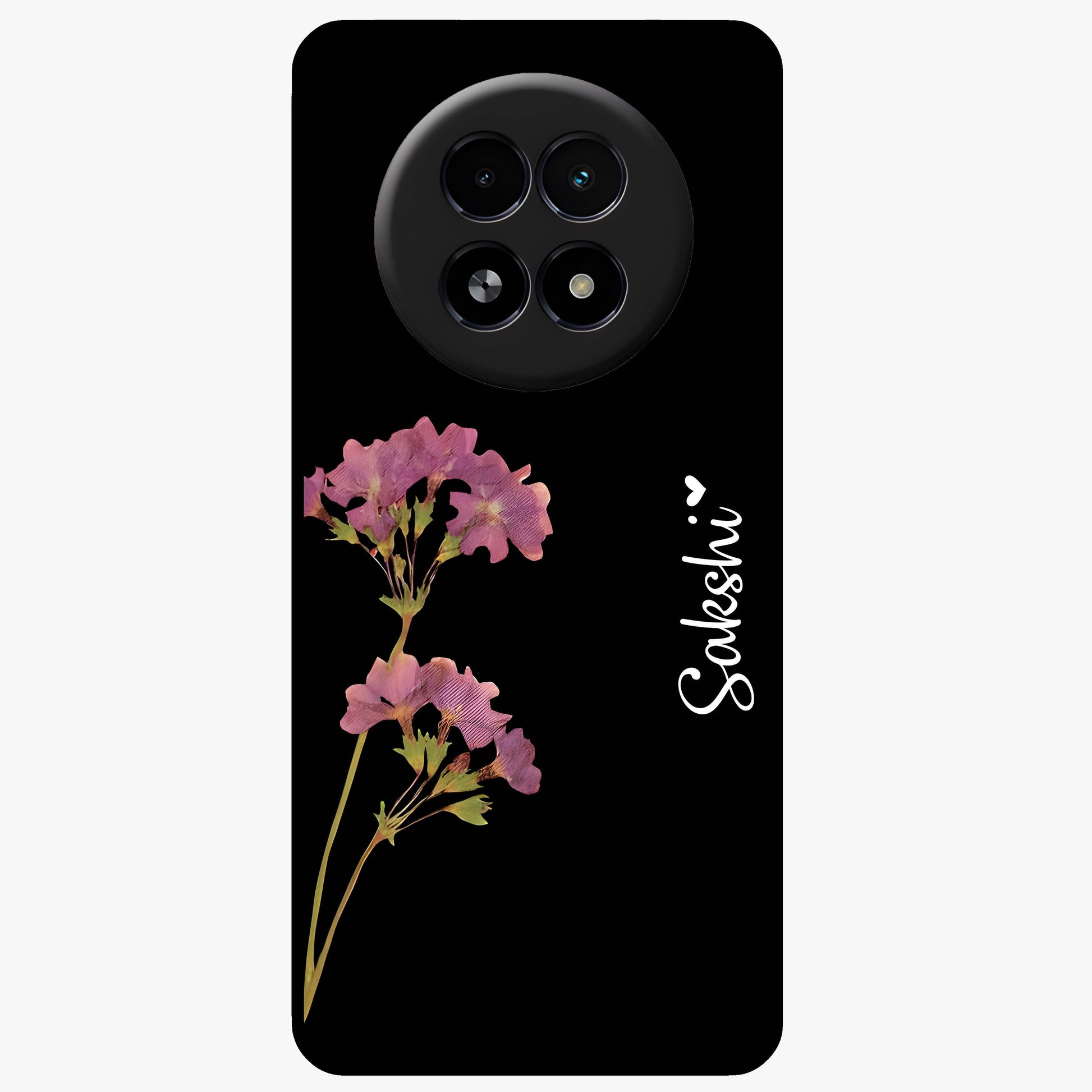 Riching Lavender Flower Custom Name Glass Case showing flat back view with lavender floral artwork and personalized name design.