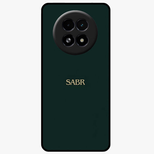 Sabr Minimal Patience Glass Case showing flat back view with minimalist typography artwork and glossy glass finish.