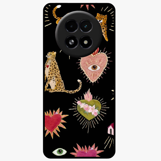 Sacred Jungle Heart Glass Case showing flat back view with jungle inspired heart artwork and glossy glass finish.