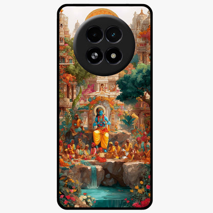 Sacred Sunlight Gods Glass Case showing flat back view with divine sunlight themed artwork and glossy glass finish.