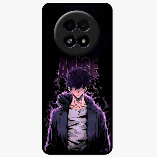 Shadow Monarch Awakening Glass Case showing flat back view with powerful dark monarch themed artwork and glossy glass finish.