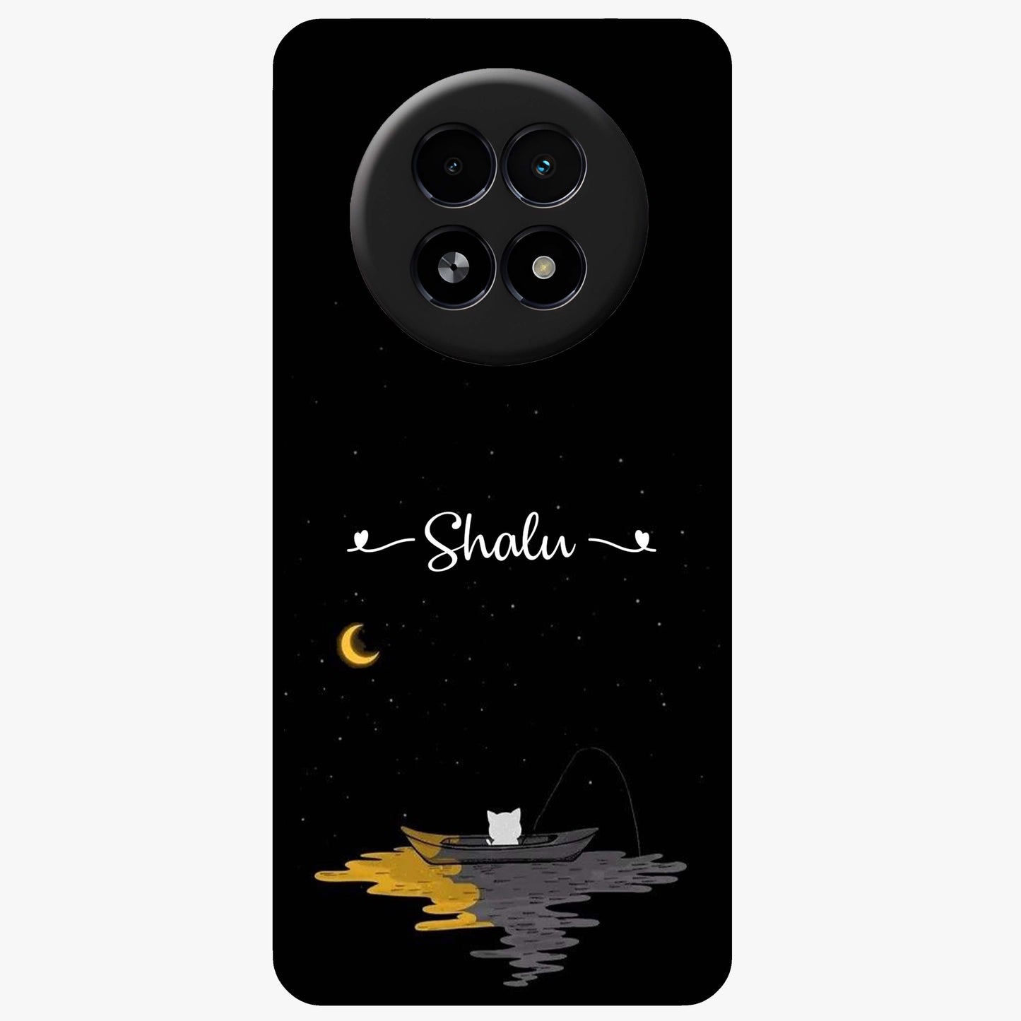 Silent Night Row Glass Case showing flat back view with calm night themed artwork and glossy glass finish.
