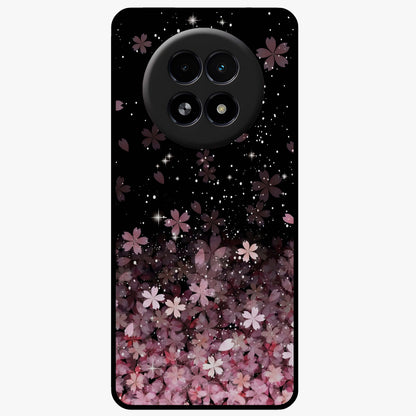 Small Starry Flowers Glass Case showing flat back view with delicate starry floral artwork and glossy glass finish.