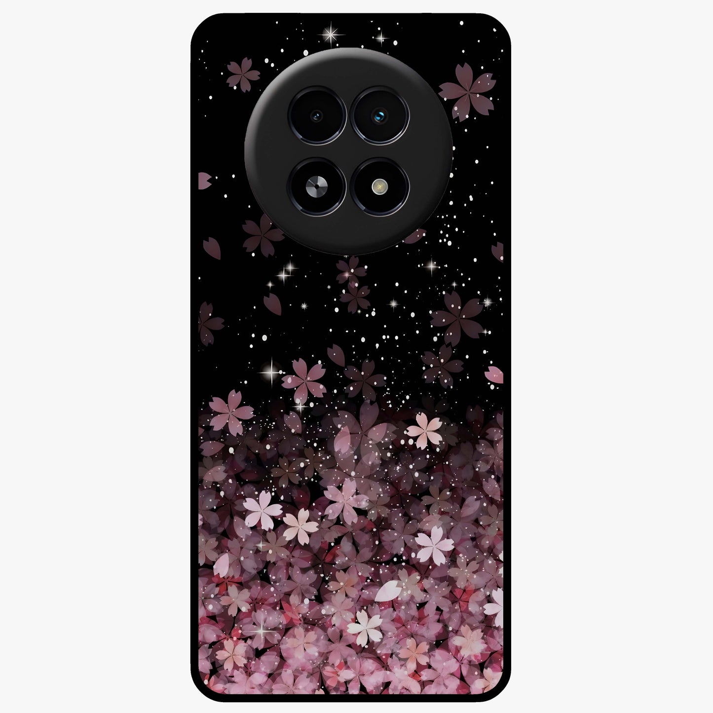 Small Starry Flowers Glass Case showing flat back view with delicate starry floral artwork and glossy glass finish.