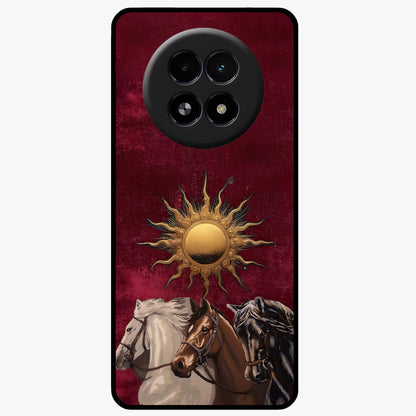 Solar Riders Glass Case showing flat back view with dynamic rider themed artwork and glossy glass finish.