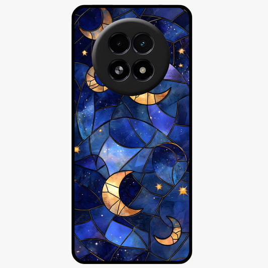 Starlit Sky Tapestry Glass Case showing flat back view with decorative starry sky tapestry artwork and glossy glass finish.