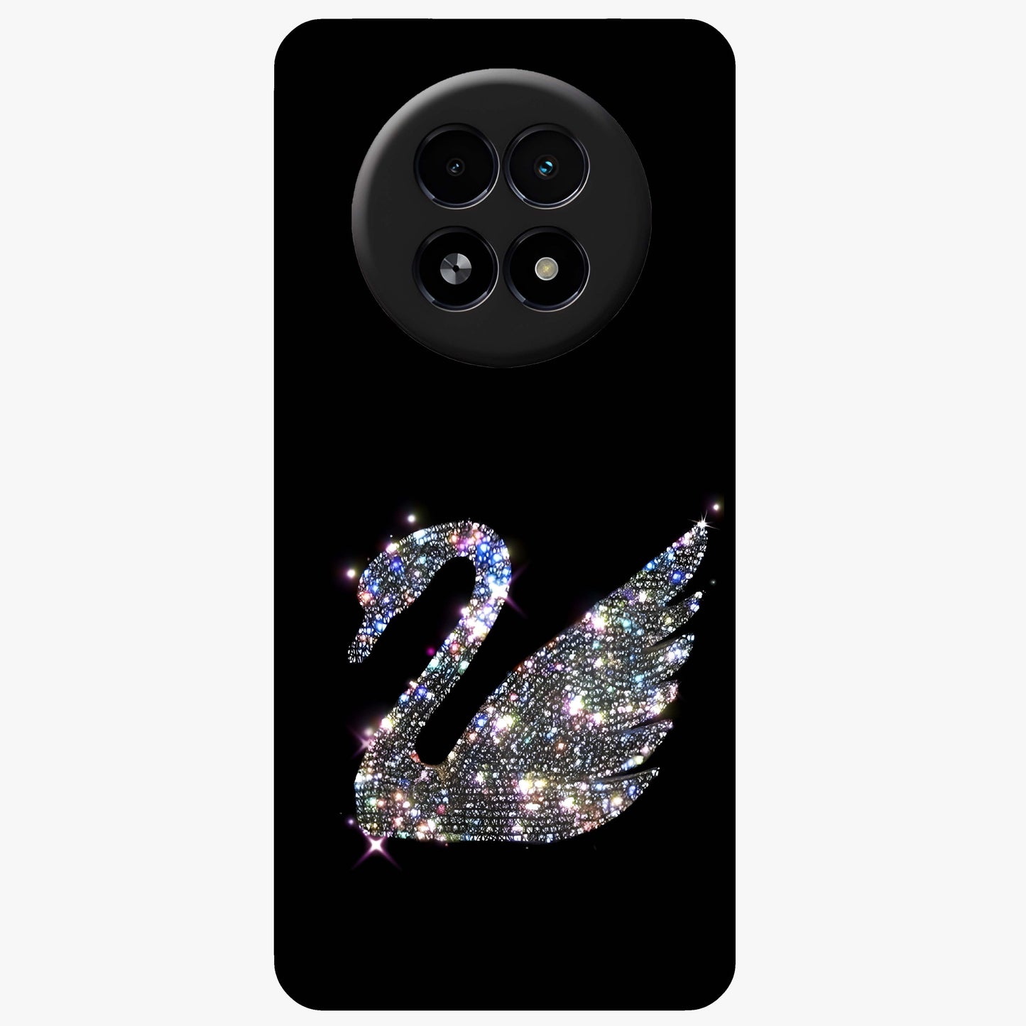 Starlit Swan Grace Glass Case showing flat back view with graceful swan artwork under starry sky and glossy glass finish.