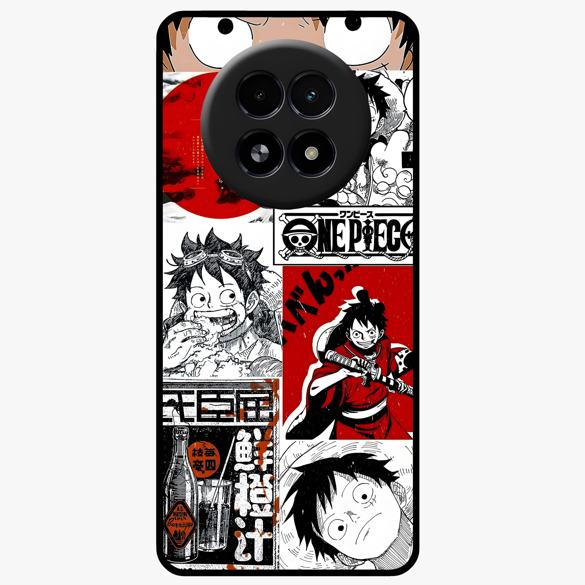 Strawhat Chaos Panels Glass Case showing flat back view with anime inspired chaos panel artwork and glossy glass finish.