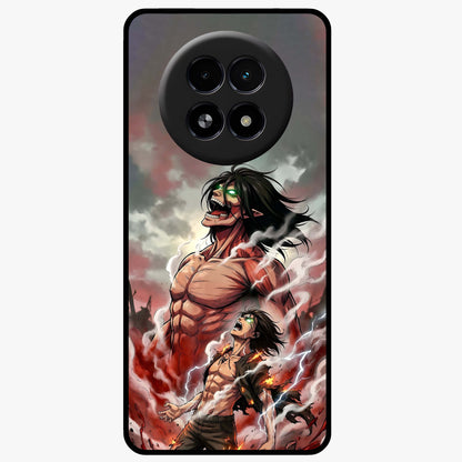 Titan Awakening Fury Glass Case showing flat back view with powerful titan inspired artwork and glossy glass finish.
