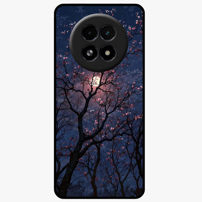 Twilight Sakura Serenade Glass Case showing flat back view with cherry blossom artwork at twilight and glossy glass finish.