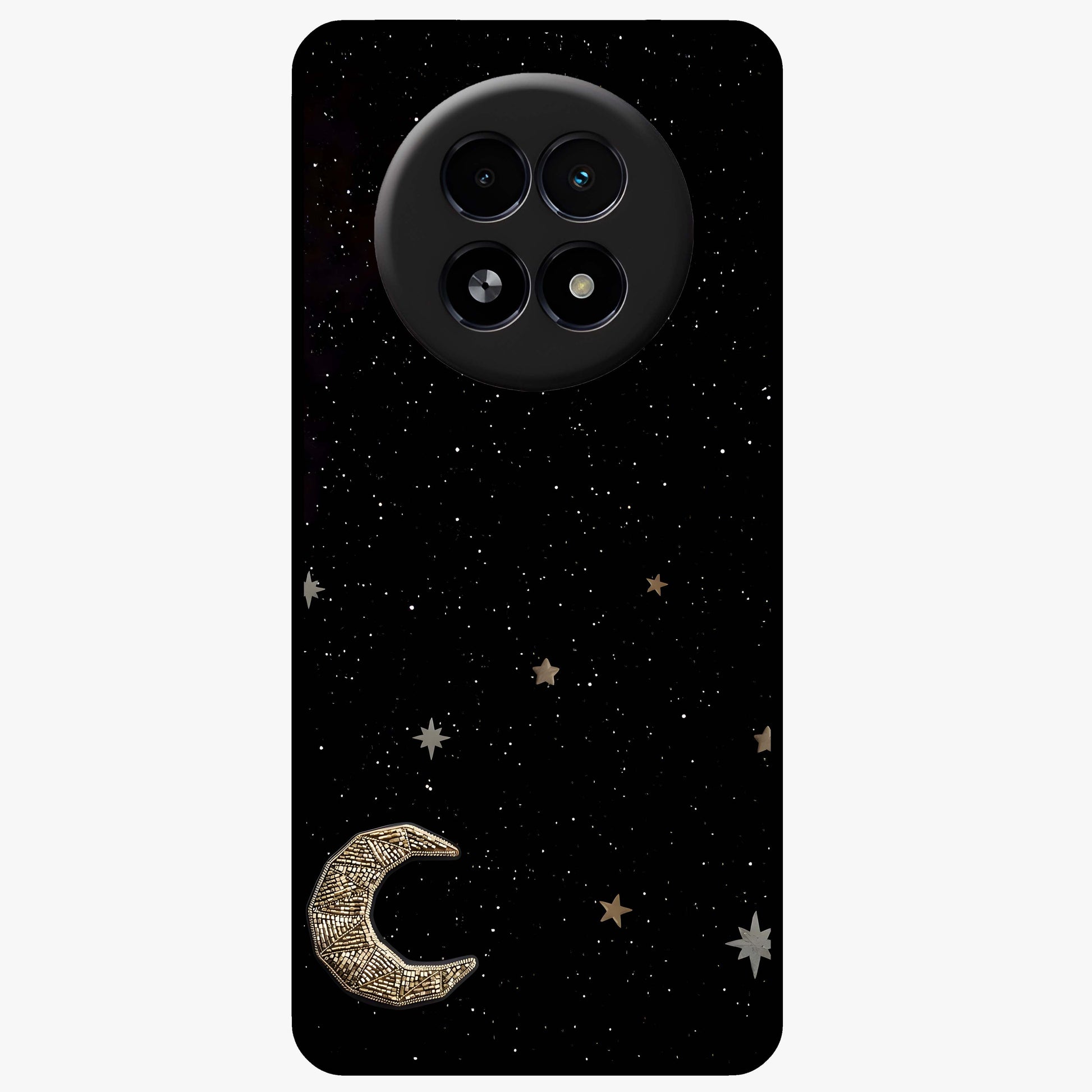 Twinkle Star With Half Moon Glass Case showing flat back view with star and half moon artwork and glossy glass finish.