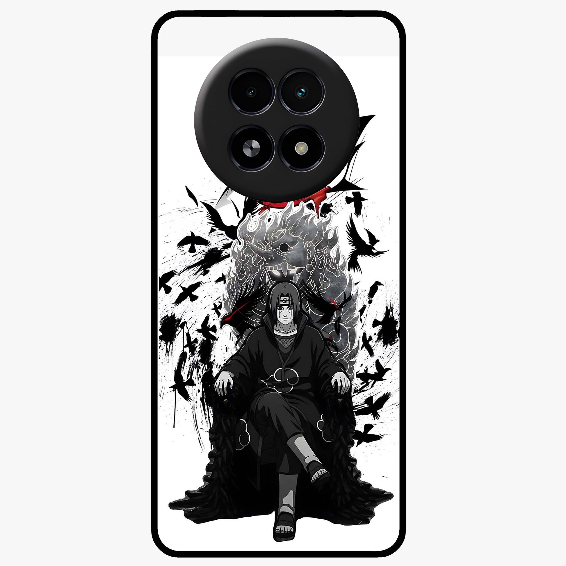 Uchiha Shadow Throne Glass Case showing flat back view with cosmic underwater themed artwork and glossy glass finish.