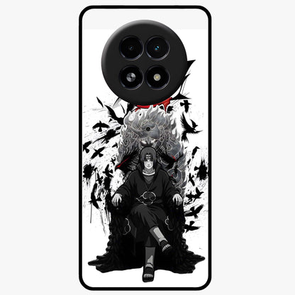 Uchiha Shadow Throne Glass Case showing flat back view with cosmic underwater themed artwork and glossy glass finish.
