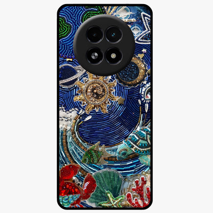 Universe Underwater Spark Glass Case showing flat back view with cosmic underwater themed artwork and glossy glass finish.