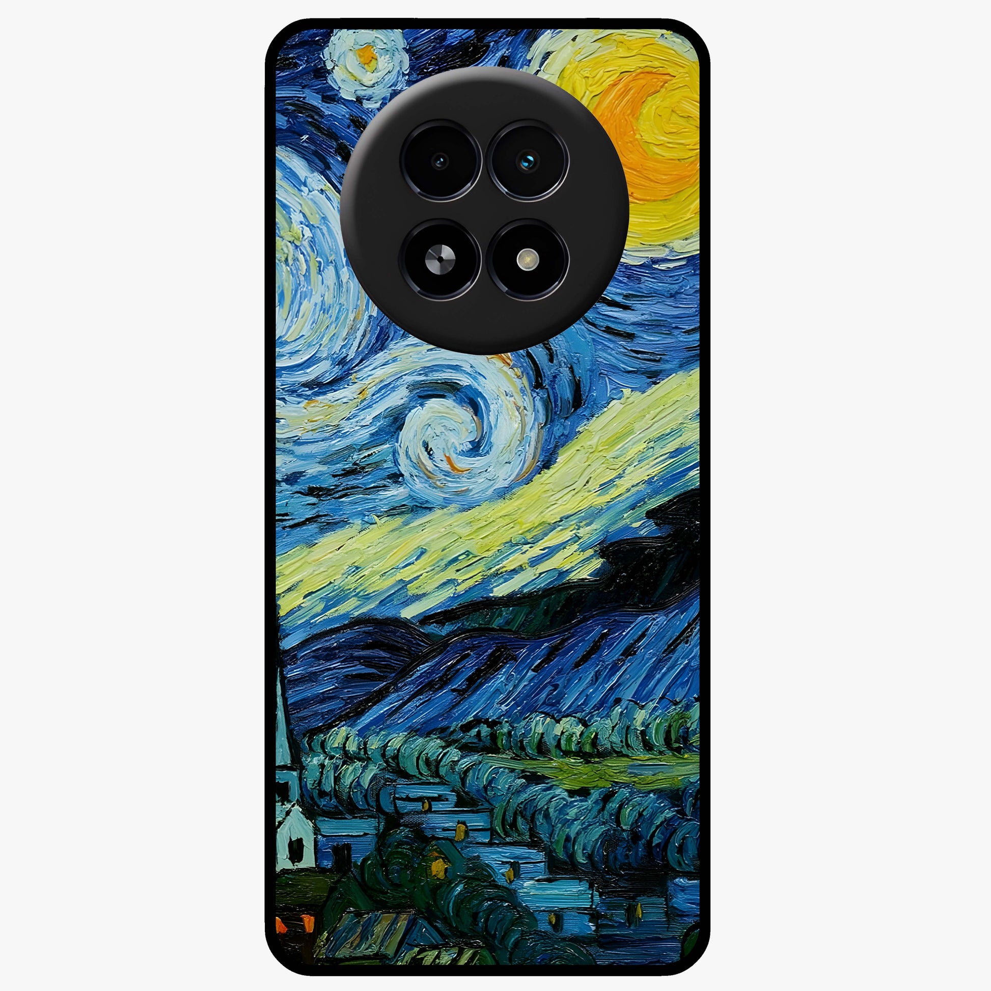 Van Gogh Art Glass Case showing flat back view with classic painterly artwork inspired by Van Gogh style and glossy glass finish.