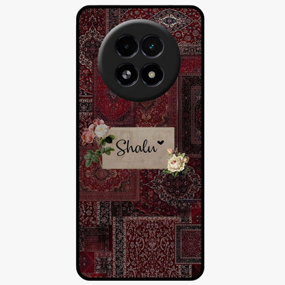 Velvet Wine Pattern Custom Name Glass Case showing flat back view with elegant wine colored pattern artwork and personalized name design.