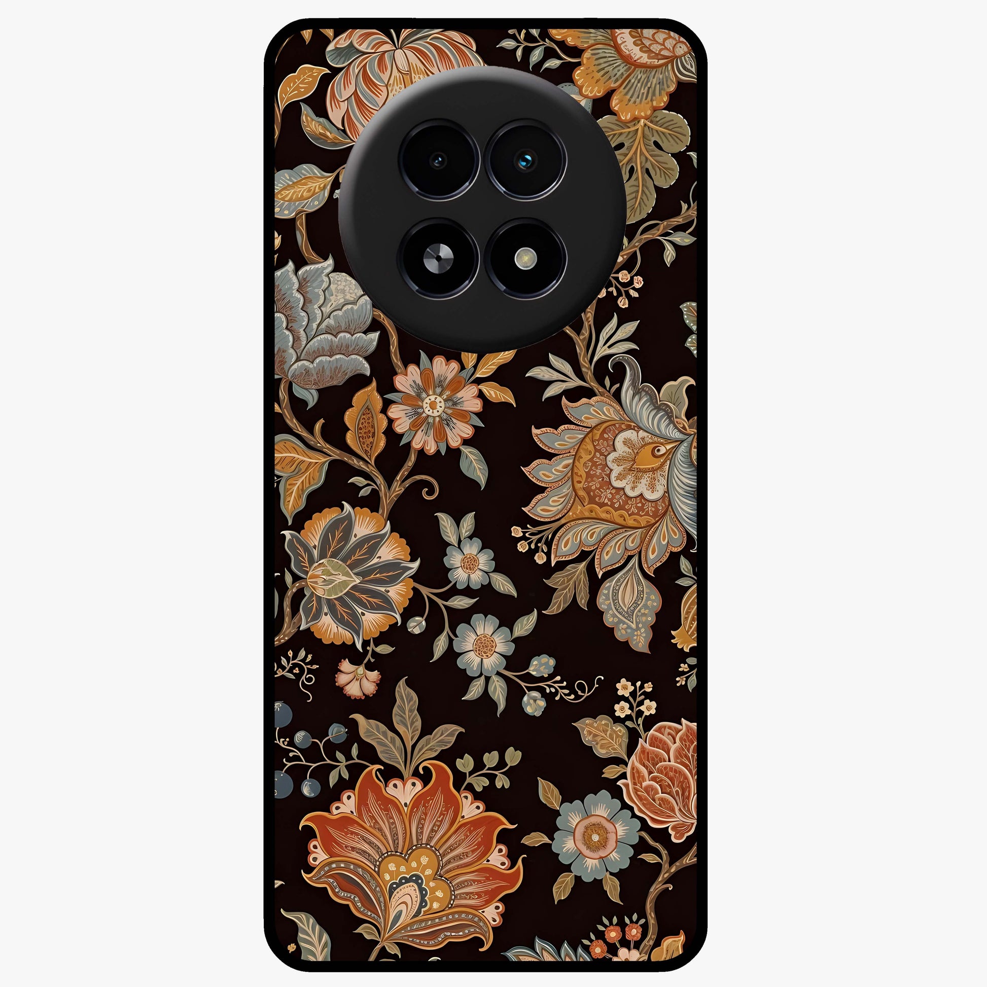 Vintage Floral Dream Glass Case showing flat back view with classic floral artwork and glossy glass finish.