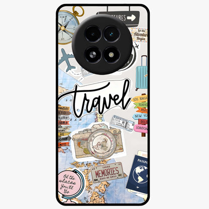 Wanderlust Journal Glass Case showing flat back view with travel inspired artwork and glossy glass finish.