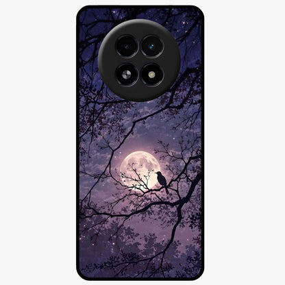 Whispering Moon Silence Glass Case showing flat back view with serene moon themed artwork and glossy glass finish.
