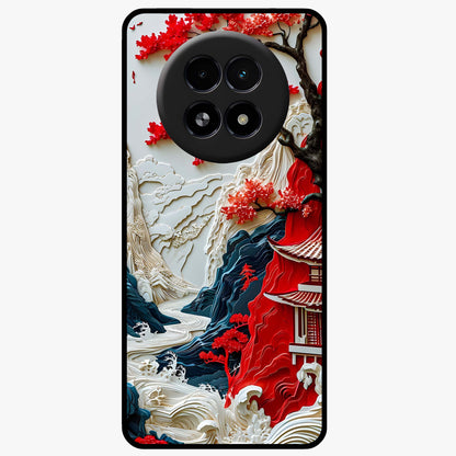 Whispers Of Sakura Waves Glass Case showing flat back view with cherry blossom wave artwork and glossy glass finish.