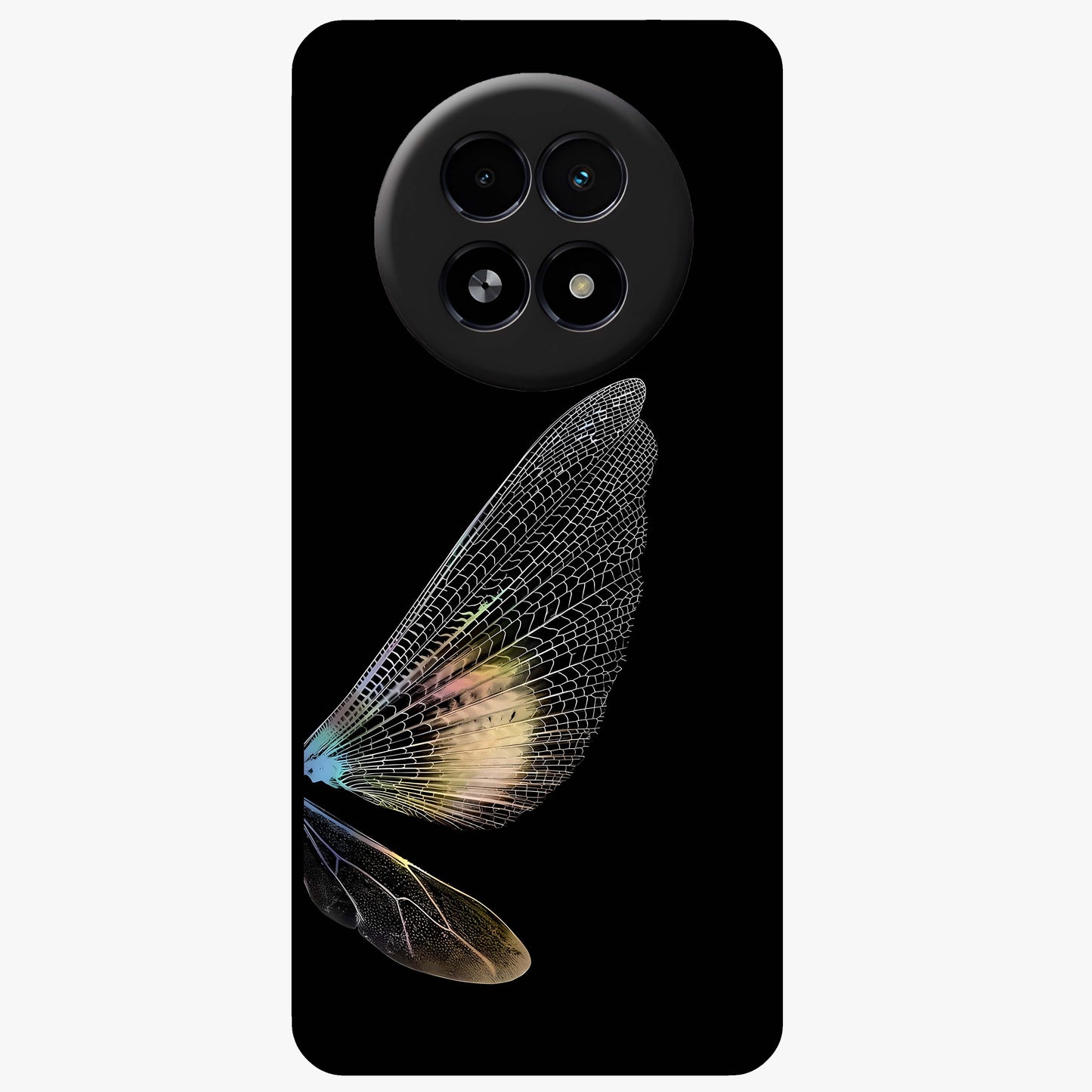 Whispers Of Wings Glass Case showing flat back view with graceful wing inspired artwork and glossy glass finish.