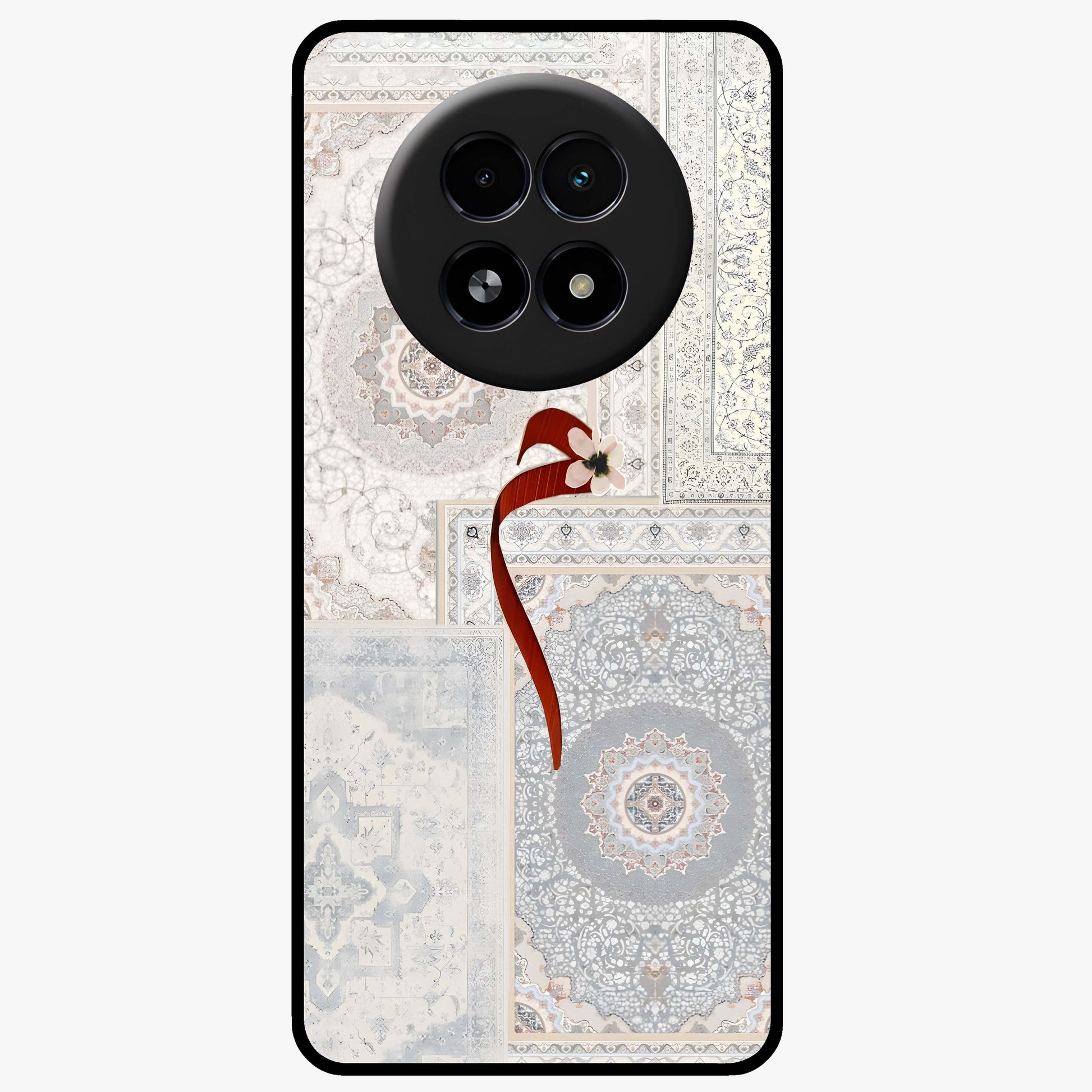 White Aesthetic Bow Glass Case showing flat back view with minimal bow artwork and glossy glass finish.