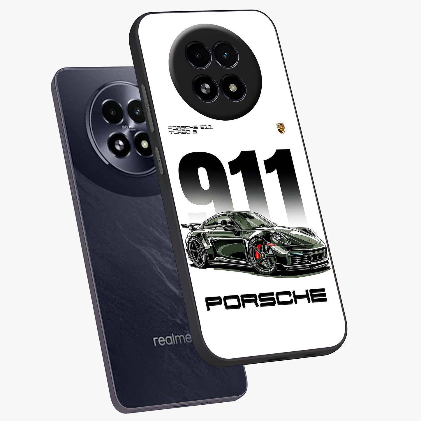 911 Turbo Dominance Glass Case displayed in premium angled mockup highlighting sporty car illustration and sleek glass surface.