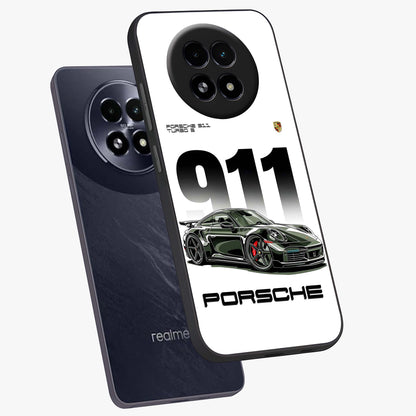 911 Turbo Dominance Glass Case displayed in premium angled mockup highlighting sporty car illustration and sleek glass surface.