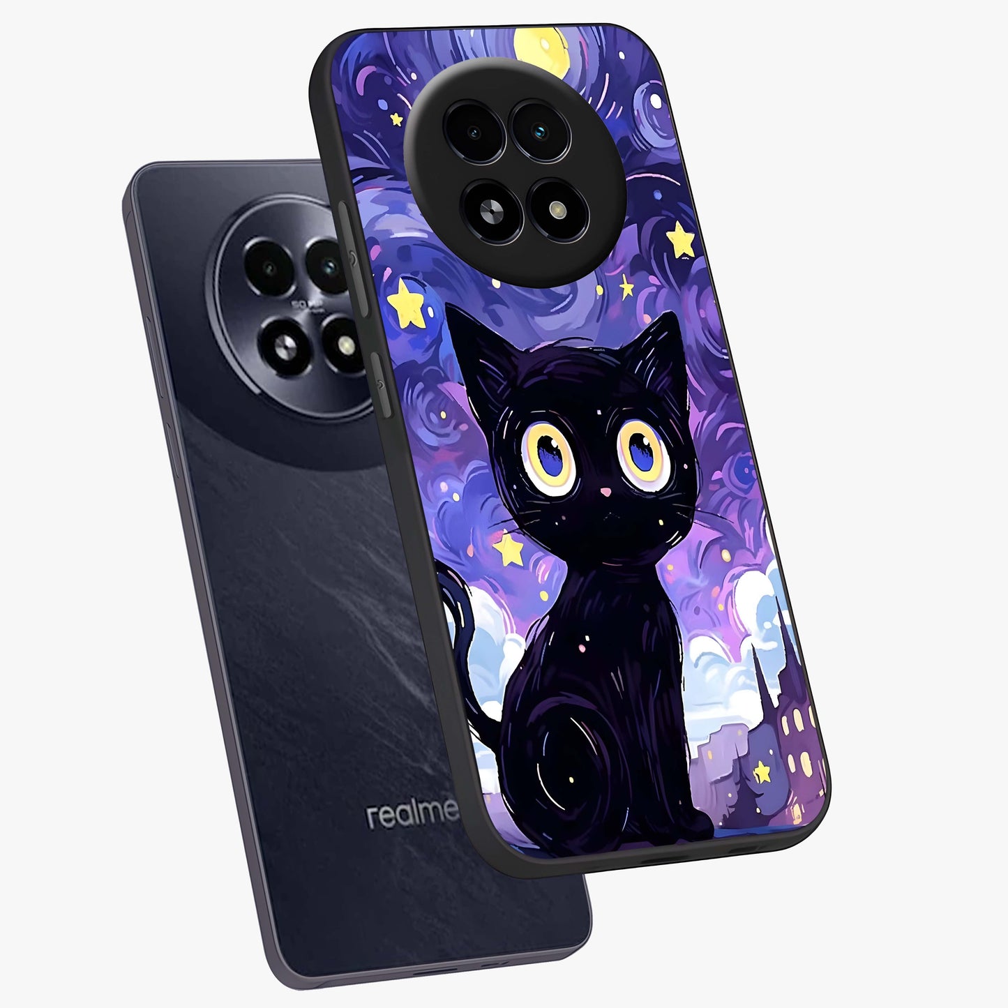 Abstract Cat Art Glass Case displayed in angled mockup highlighting modern abstract cat artwork and sleek glass surface.