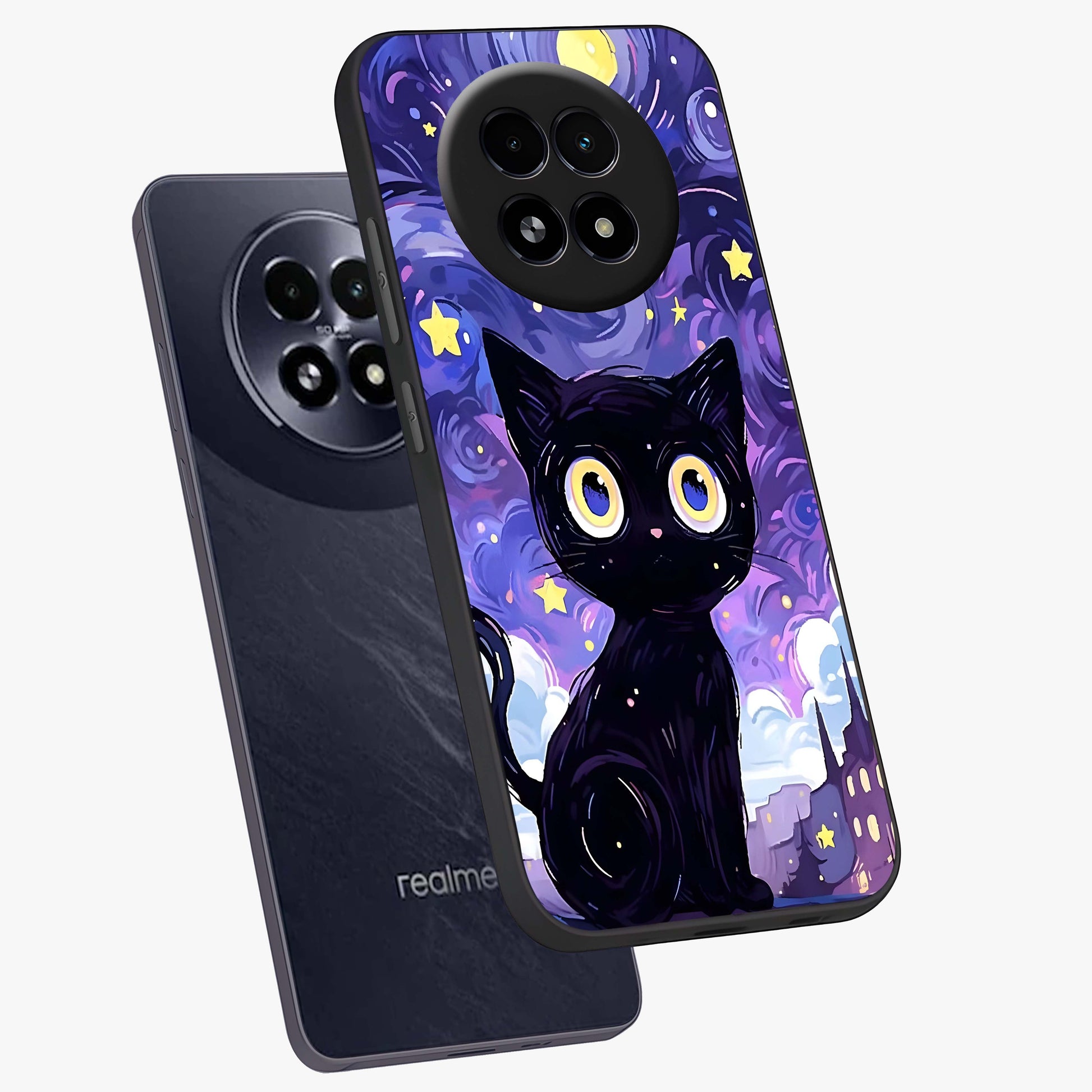 Abstract Cat Art Glass Case displayed in angled mockup highlighting modern abstract cat artwork and sleek glass surface.