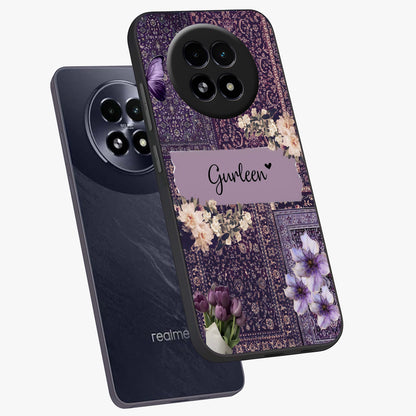 Antique Floral Whisper Custom Name Glass Case displayed in angled mockup highlighting elegant antique floral aesthetic.