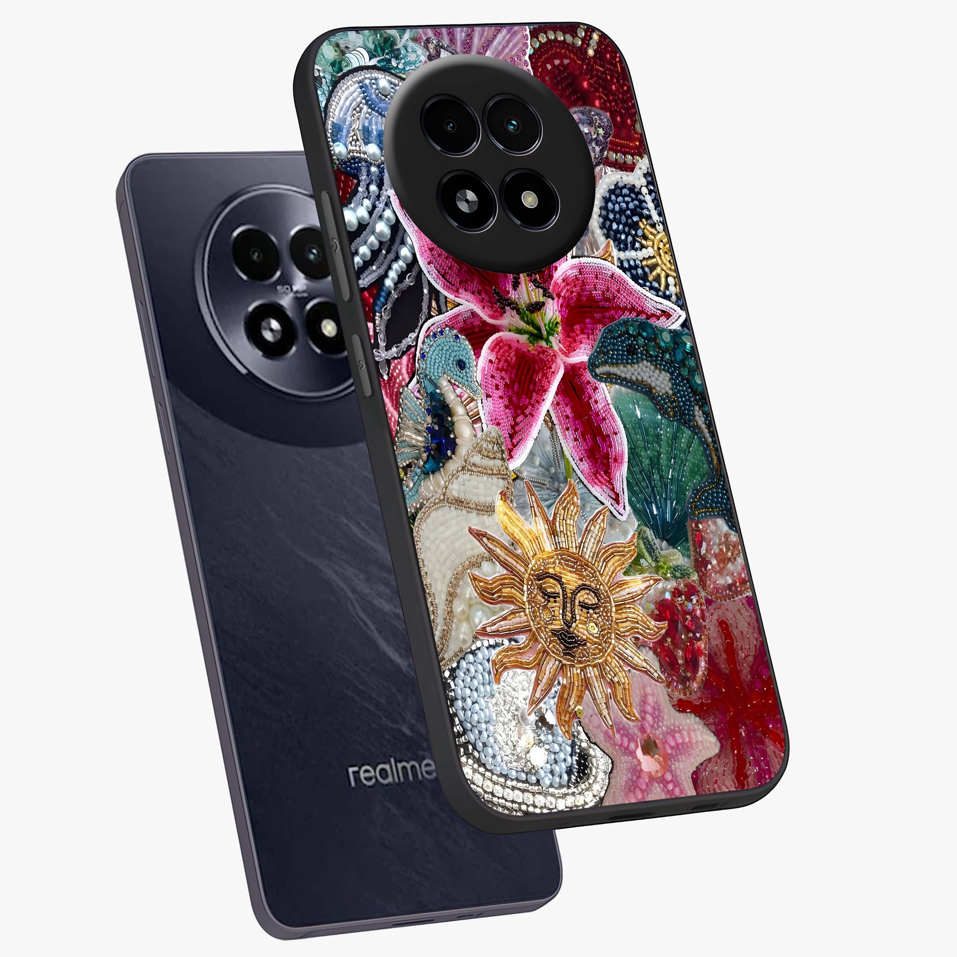 Beaded Garden Fantasy Glass Case displayed in angled mockup highlighting fantasy inspired floral bead pattern.