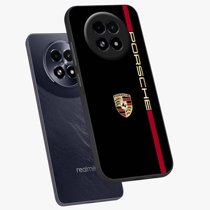 Black Minimal Porsche Glass Case displayed in angled mockup highlighting modern minimal car illustration and clean aesthetic design.