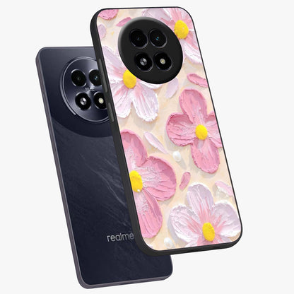 Blush Bloom Texture Glass Case displayed in angled mockup highlighting subtle bloom pattern with aesthetic pastel design.