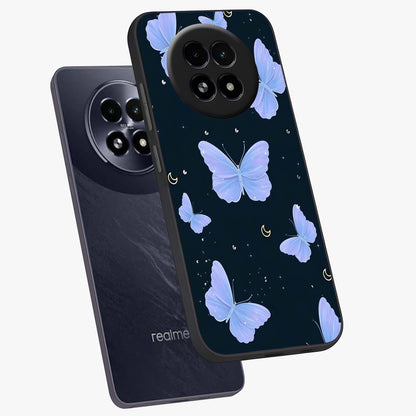 Butterfly With Stars Pattern Glass Case displayed in angled mockup highlighting dreamy butterfly and star design with aesthetic theme.